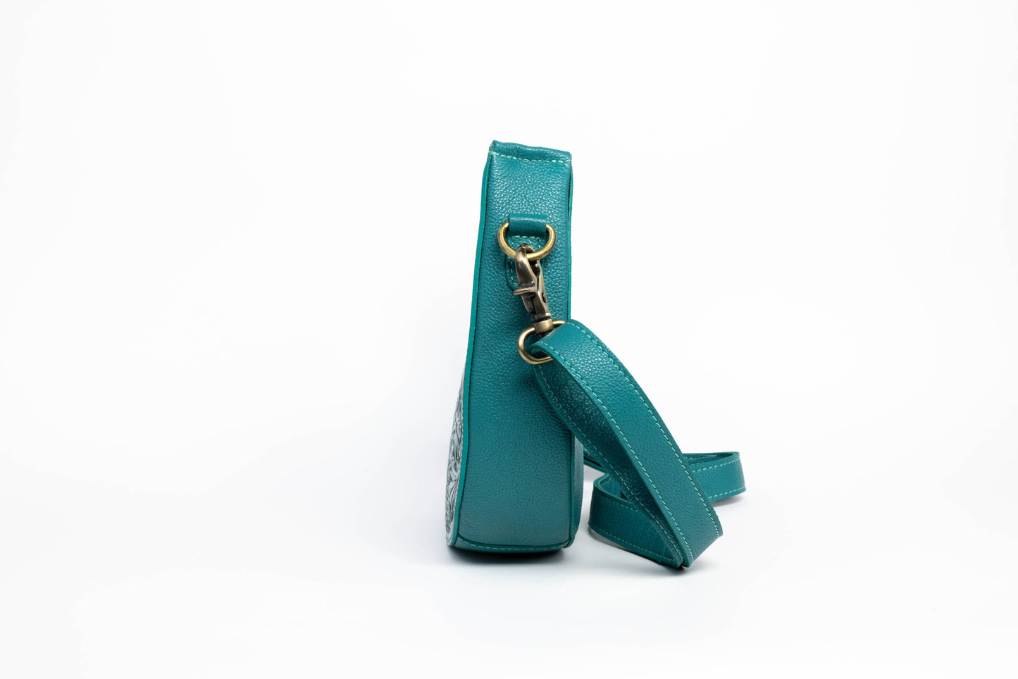 Turquoise Half-Moon Leather Shoulder Bag