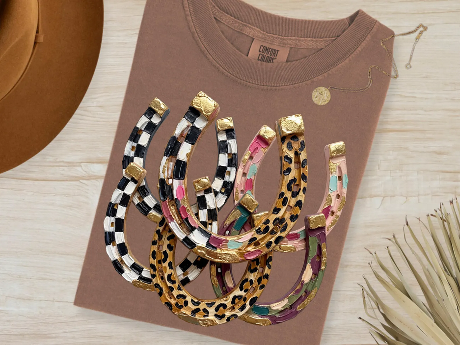 Branded By Barta - Oil Painted Horseshoes Faux Graphic Tee - Ivory / Medium