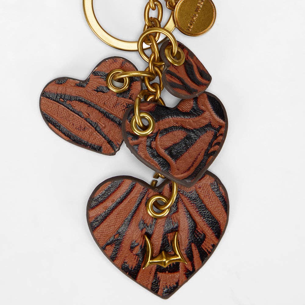 Myra Bag - Loyal West Heart Shape Keychain In Hand Finished Embossed Leather -  Brown - Single