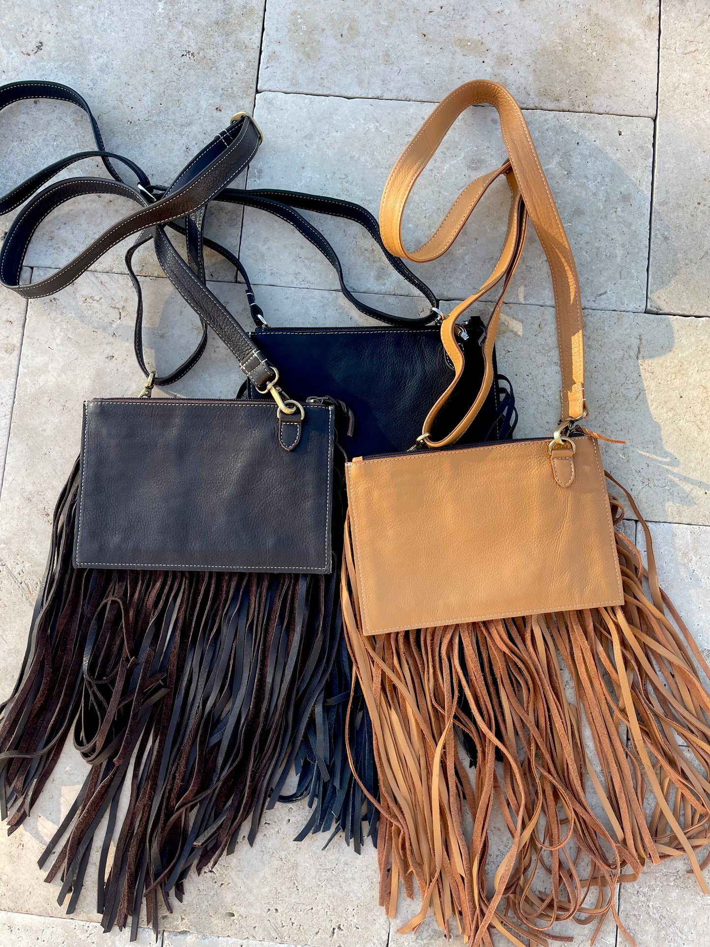 Boho Ranch Shop - THE JESSE CROSSBODY cowhide fringe tassel purse bag - TAN LEATHER