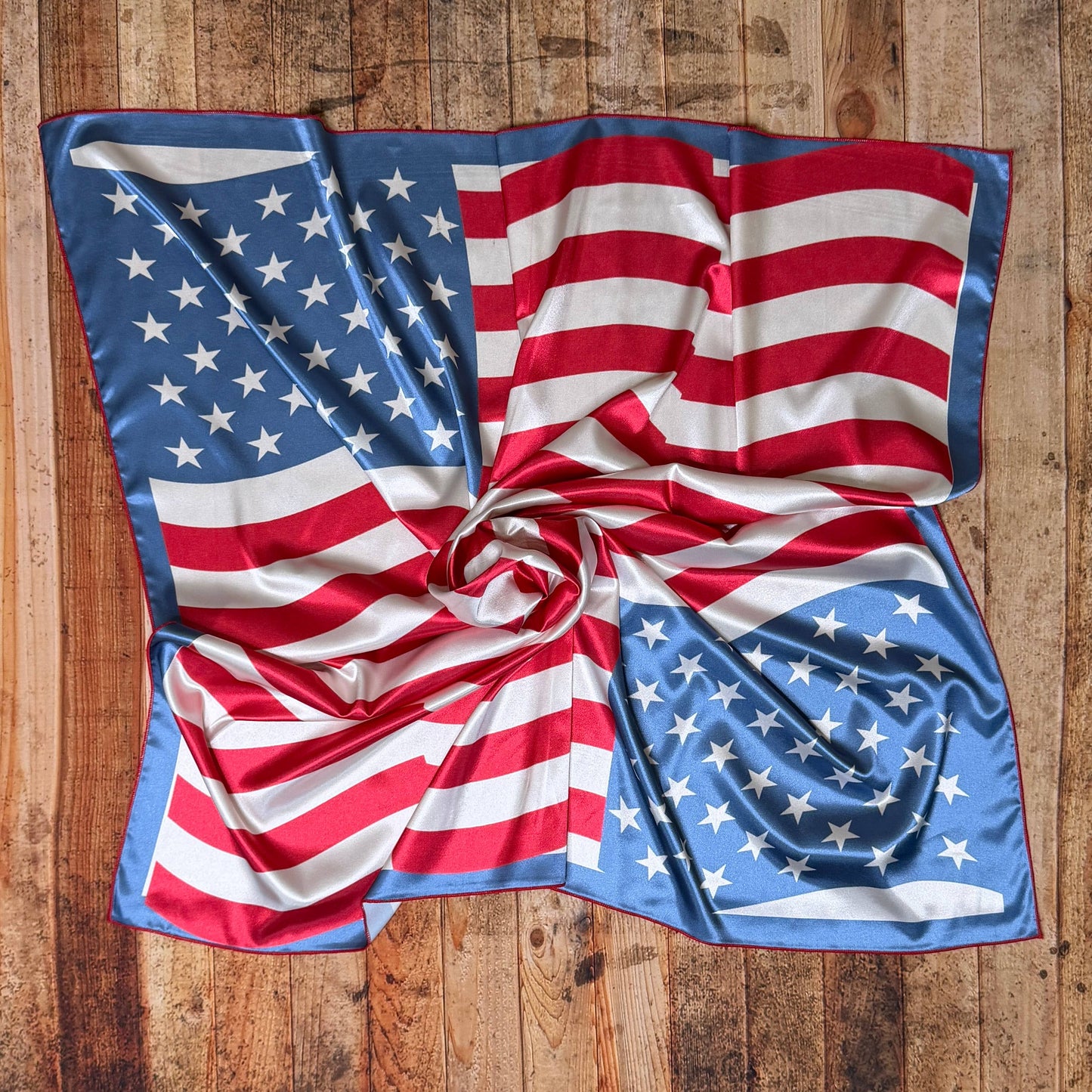 AMERICAN FLAG PRINT SILK WILD RAG 31X31 - Blue/Ivory/Red