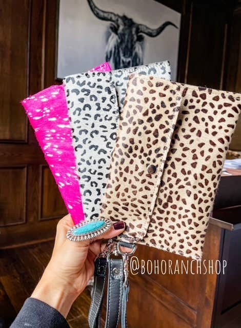 Boho Ranch Shop - Cowhide Wristlet Wallet Western Genuine HairOn Cowhide Bag - ZEBRA