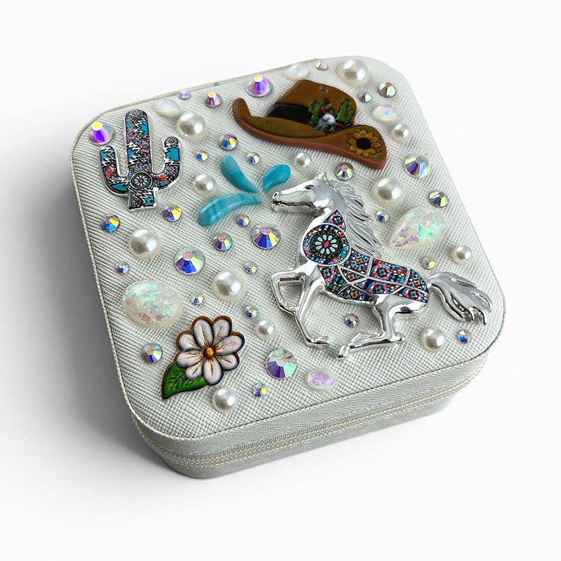 YK Trading Inc - Western Embellished Mini Jewelry Case - Ivory