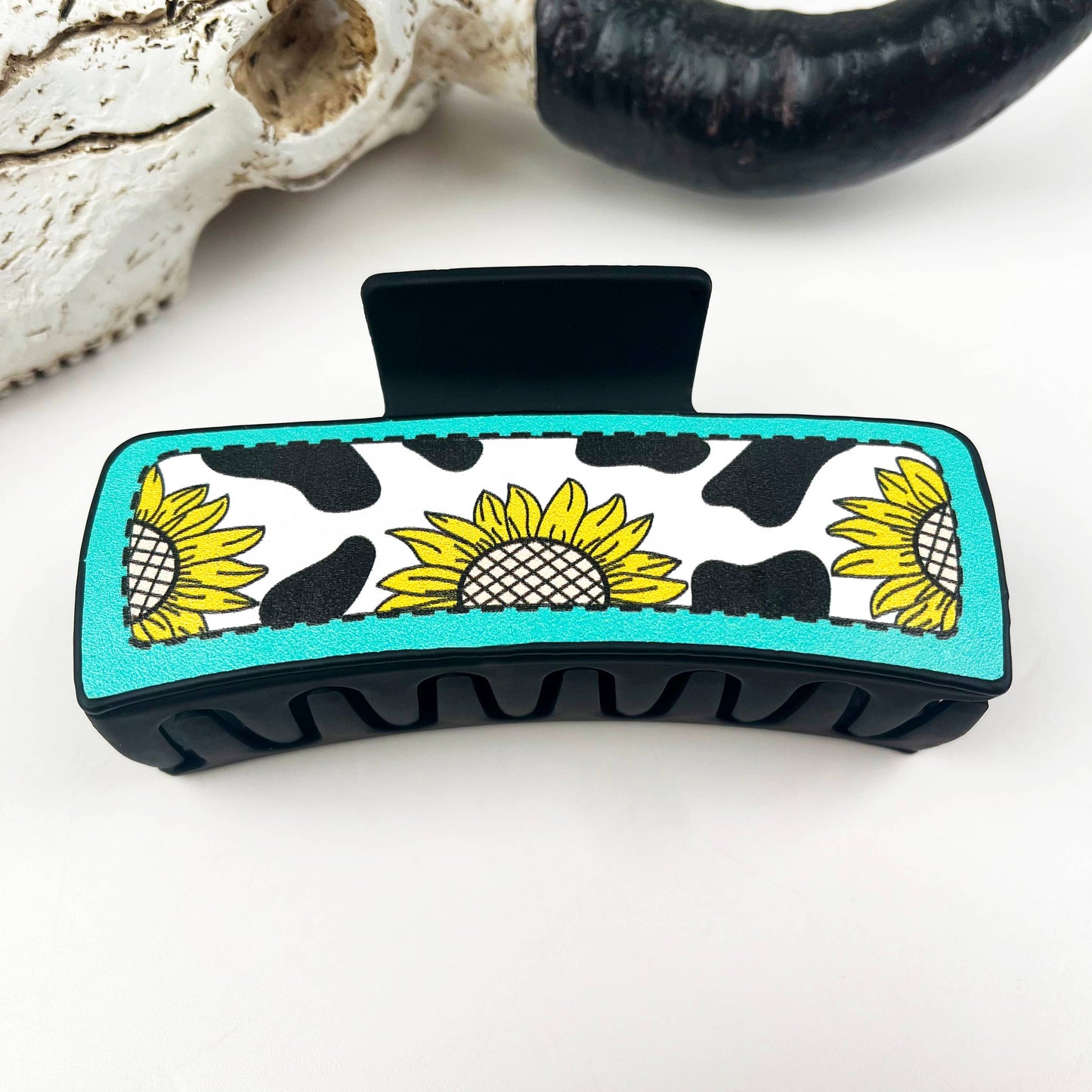 Western cowboy vintage leather hair claw clip - 90019