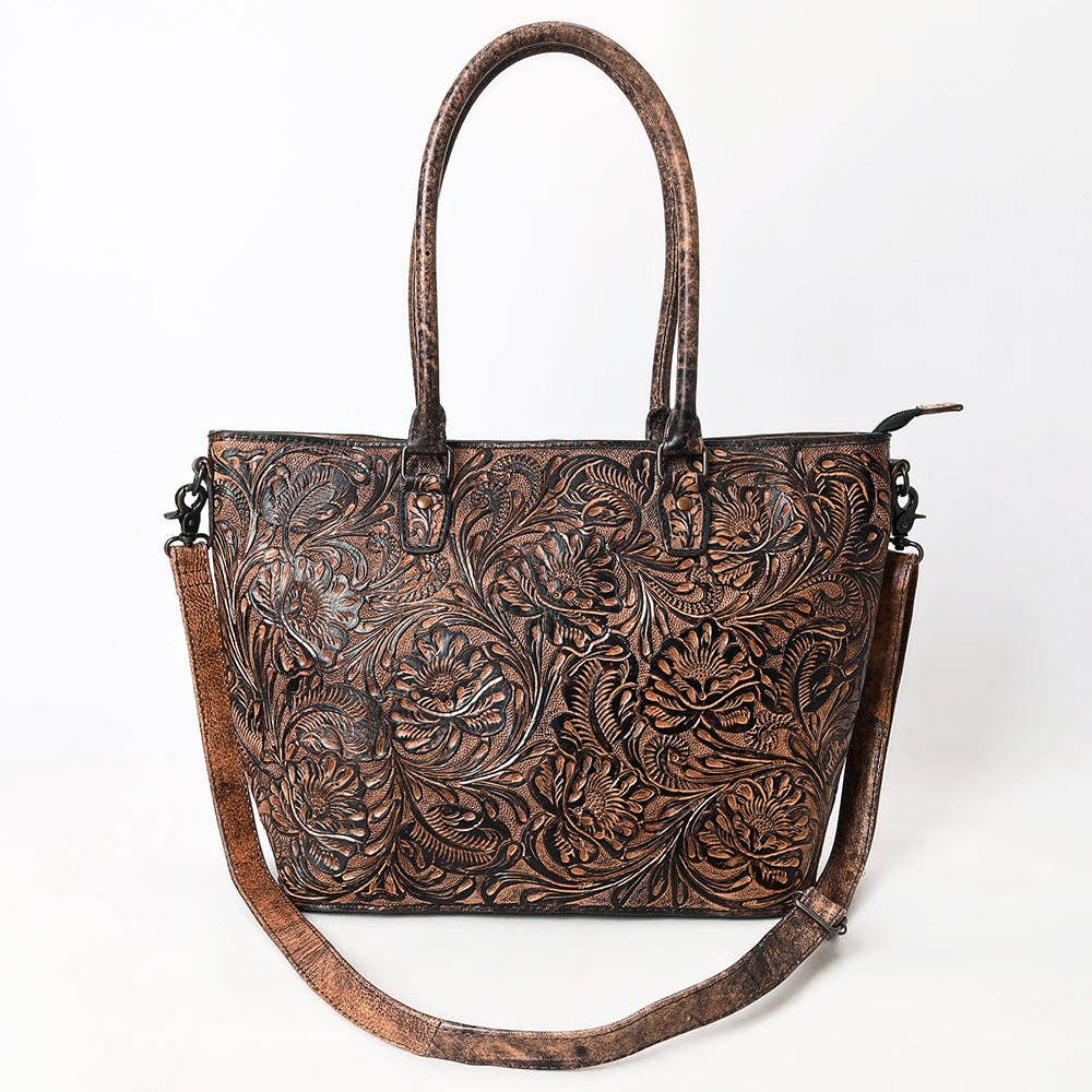 LS Western - ADBG1519 American Darling Western Genuine Leather Tote Bag with Hand-Tooled Detailing | Premium Everyday Carry - ADBG1519B