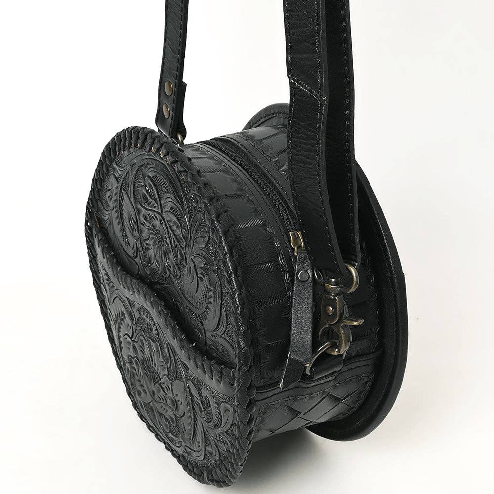 LS Western - ADBG1461 American Darling Western Leather Canteen Bag with Hand-Tooled Floral Detailing | Genuine Leather Crossbody - ADBG1461A