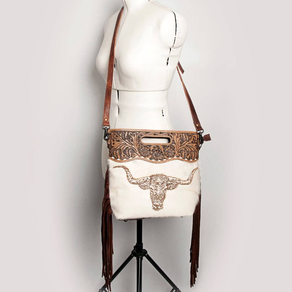 LS Western - LC-ADBGS146 Western Crossbody Bag - Tooled Leather & Hair-On Hide - ADBGS146AR