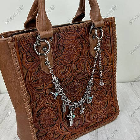 Western Elite Jewelry - PC260418-09           12'' Silver metal chain with western charms Purse chain