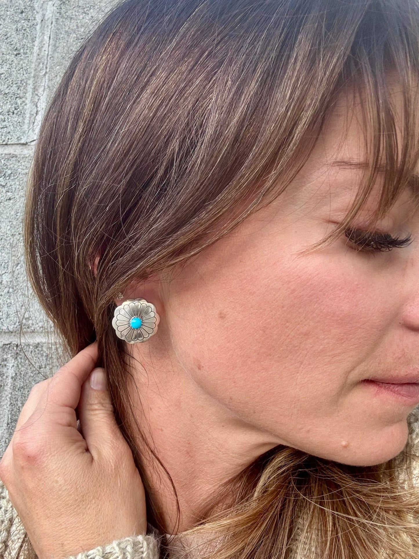 Wild Hancock Creations - Turquoise Concho Saucer Studs/Western Earrings/Boho