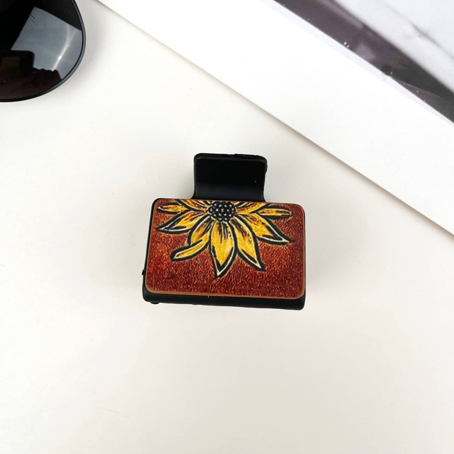mildstyles - Western cowboy style leather square hair claw clip - F