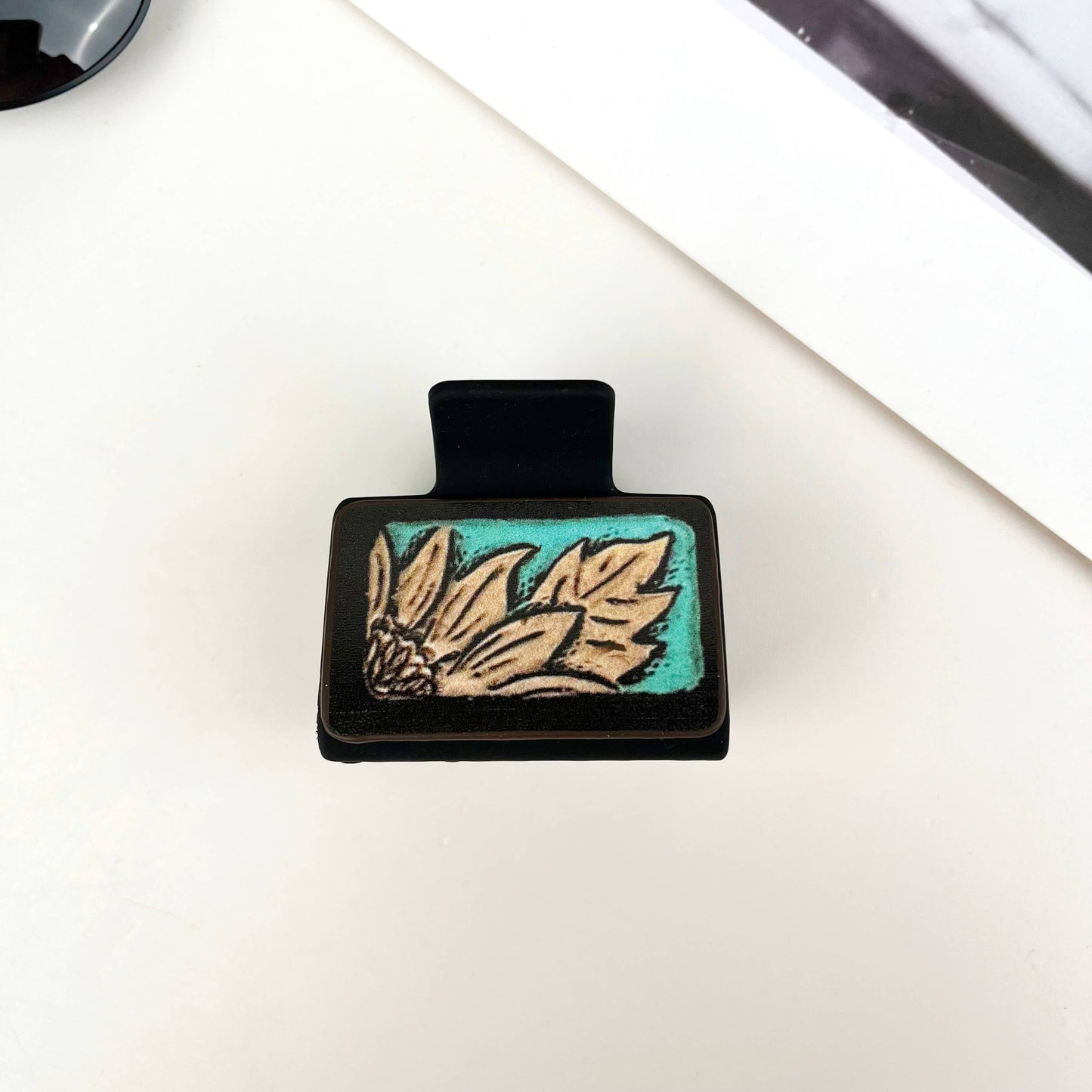 mildstyles - Western cowboy style leather square hair claw clip - F
