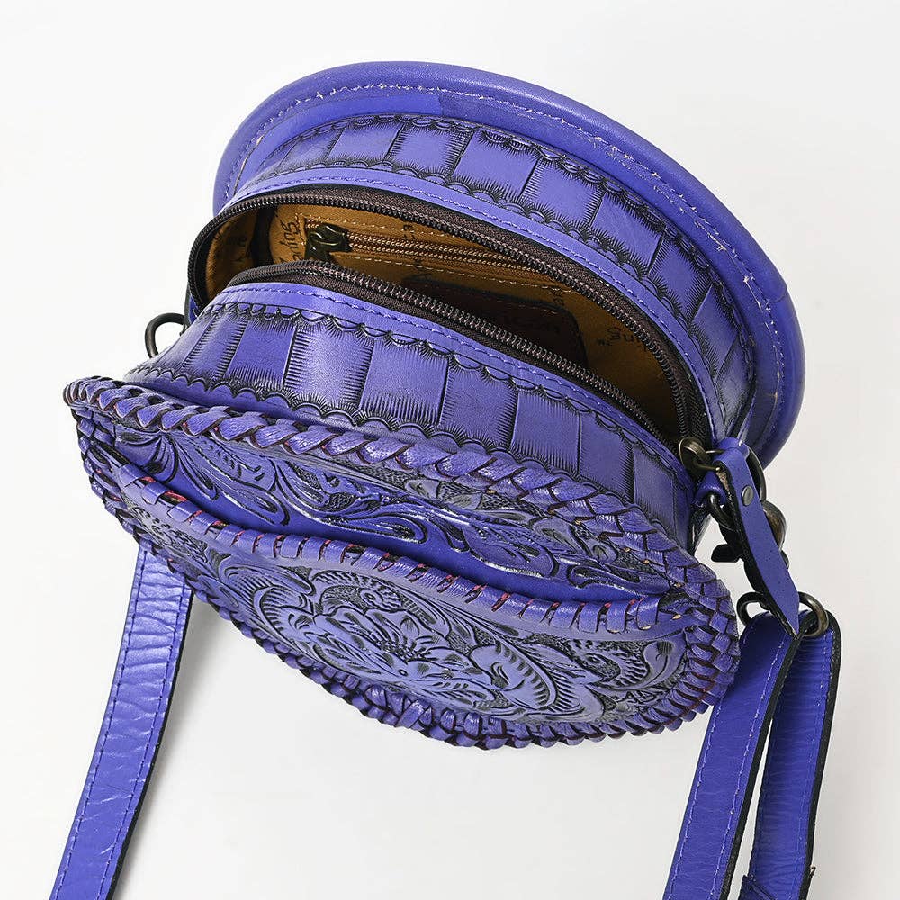 LS Western - ADBG1461 American Darling Western Leather Canteen Bag with Hand-Tooled Floral Detailing | Genuine Leather Crossbody - ADBG1461A