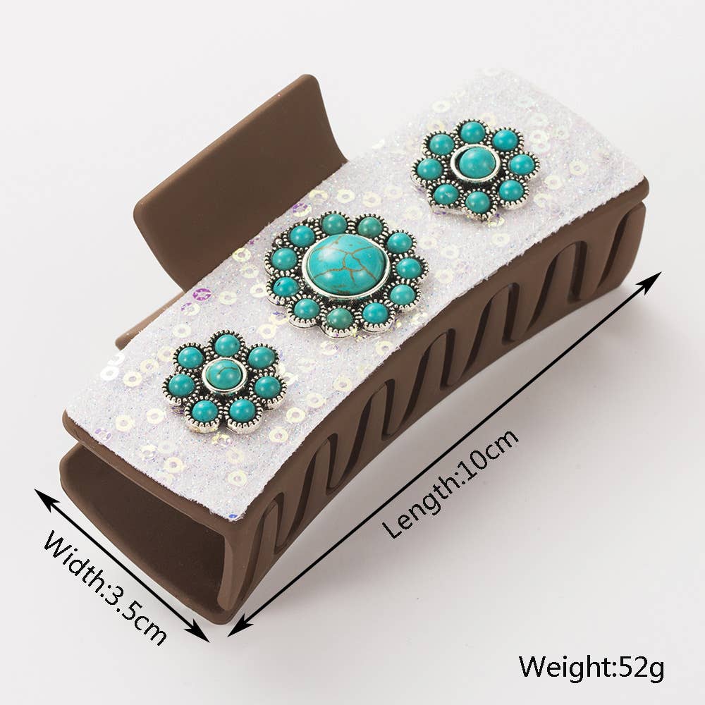 ACCITY - Antique Silver Turquoise Western Hair Claw_CWAHA1766 - White / (OS) 2