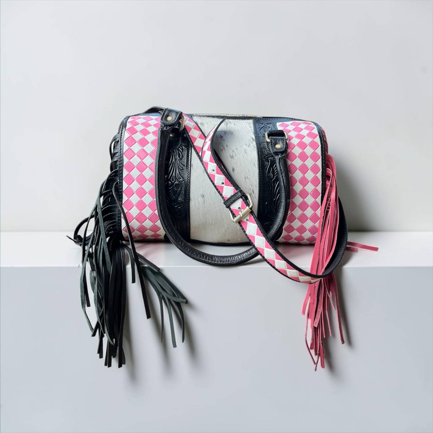 Pink/black checker speedy bag 