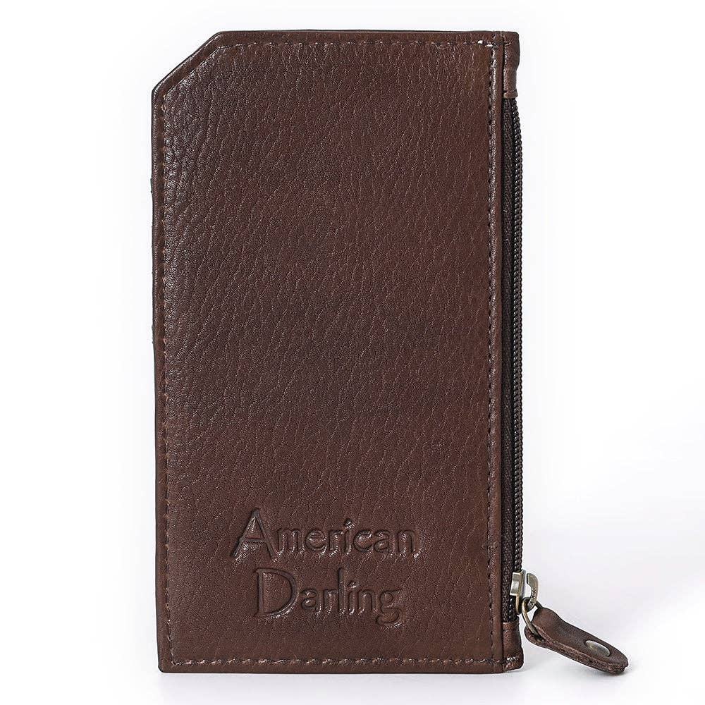 Cowhide Leather Card Holder - Engraved Western Leather Slim Wallet