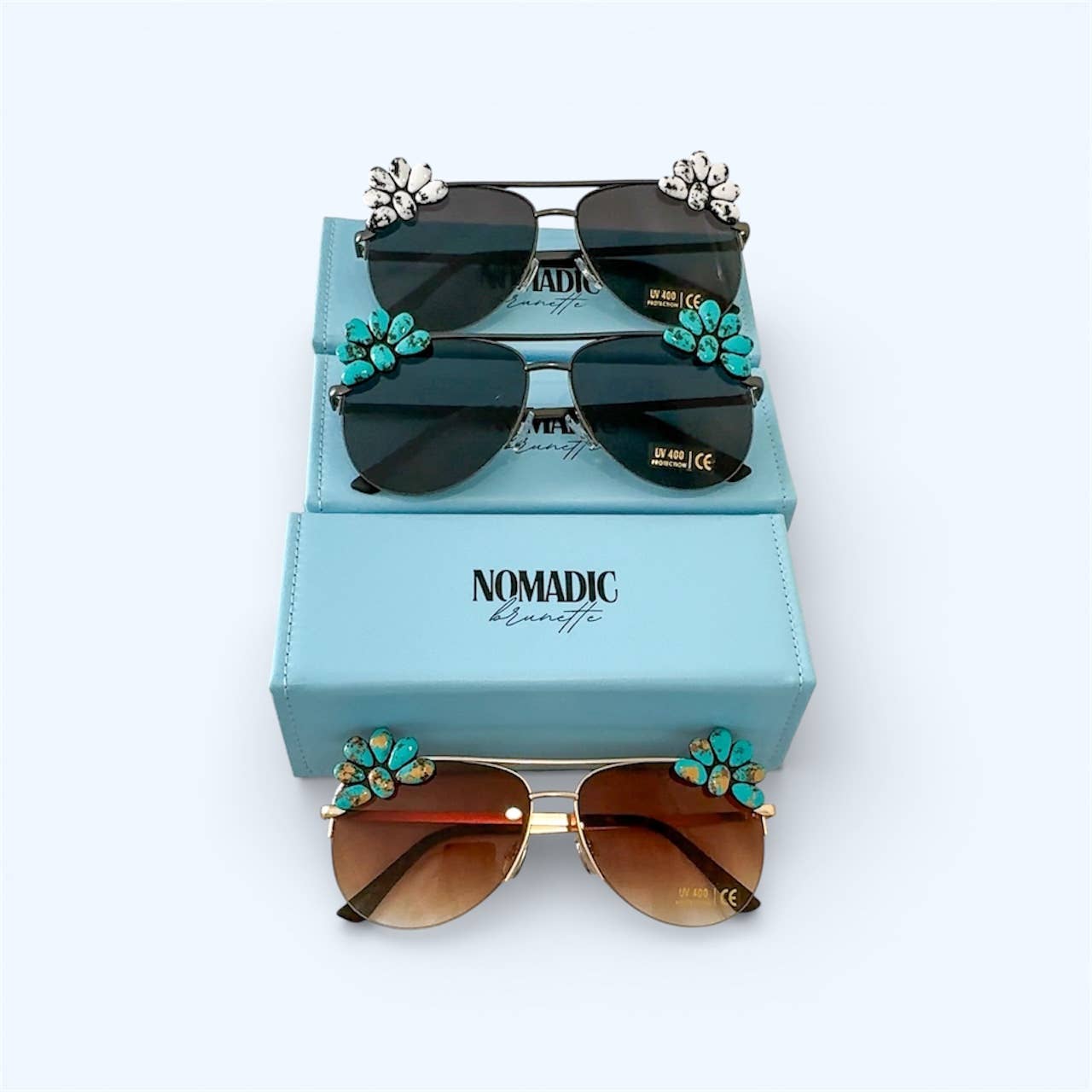 Nomadic Brunette - Western Turquoise Stone Sunglasses - Gold with Turquoise