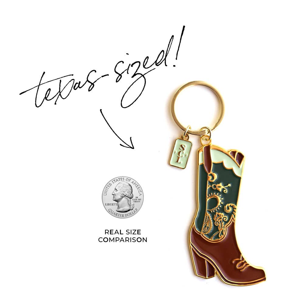 Sophisticated Country Lady - Emerald Paisley Cowgirl Boot Lil Lady Enamel Keychain