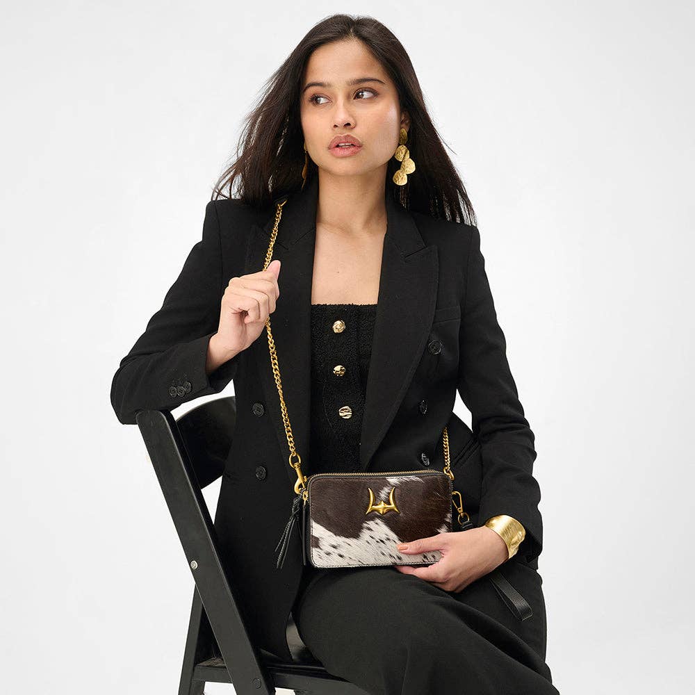 Myra Bag - Loyal West Shell Mini Purse In Black & White Cowhide - Single