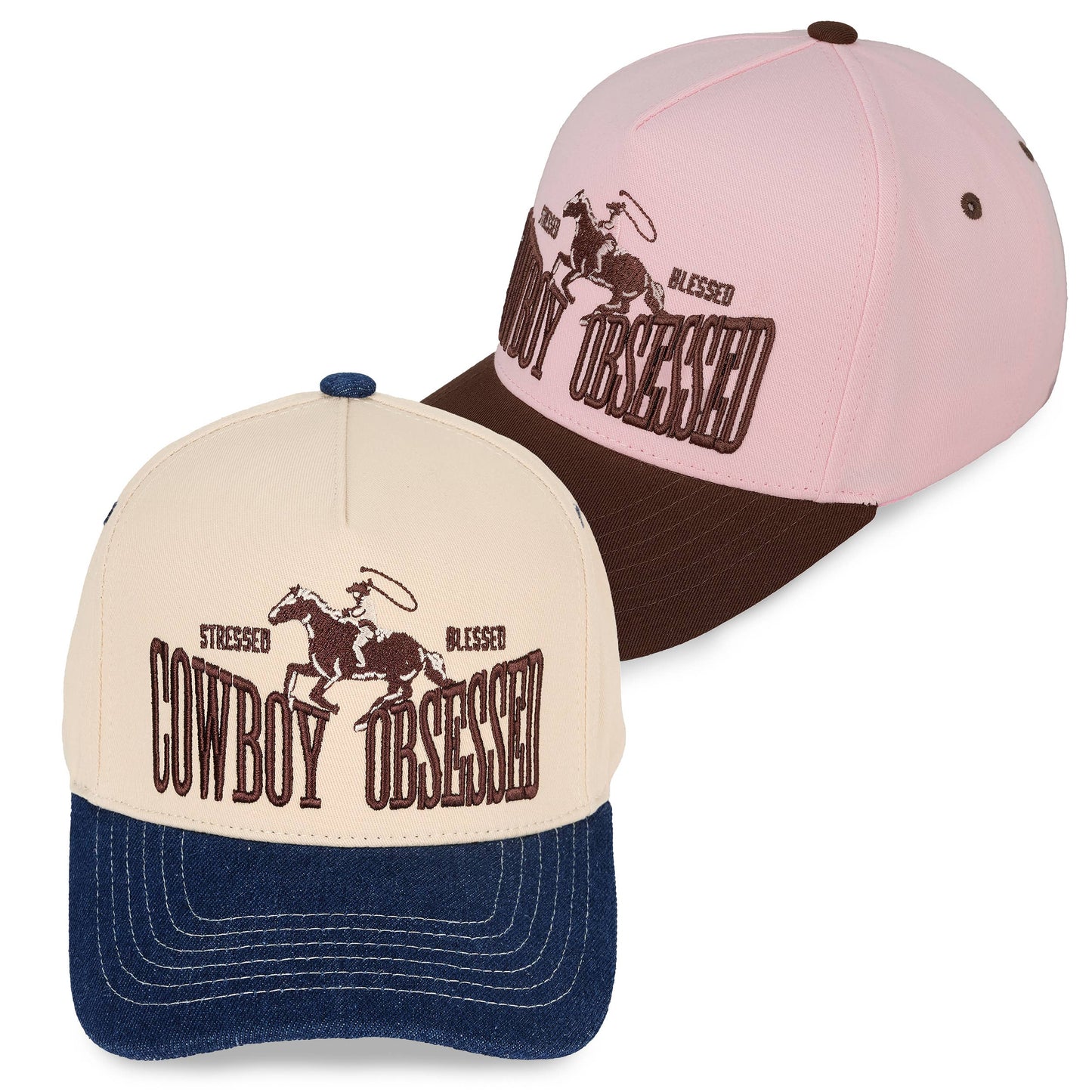 Hana - C.C COWBOY OBSESSED Embroidered Cotton Trucker Cap - Black