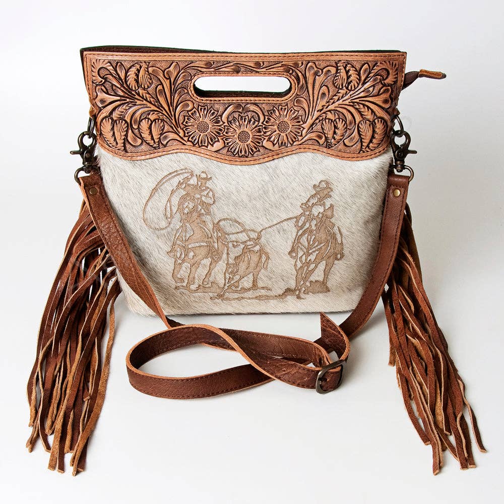 LS Western - LC-ADBGS146 Western Crossbody Bag - Tooled Leather & Hair-On Hide - ADBGS146AR