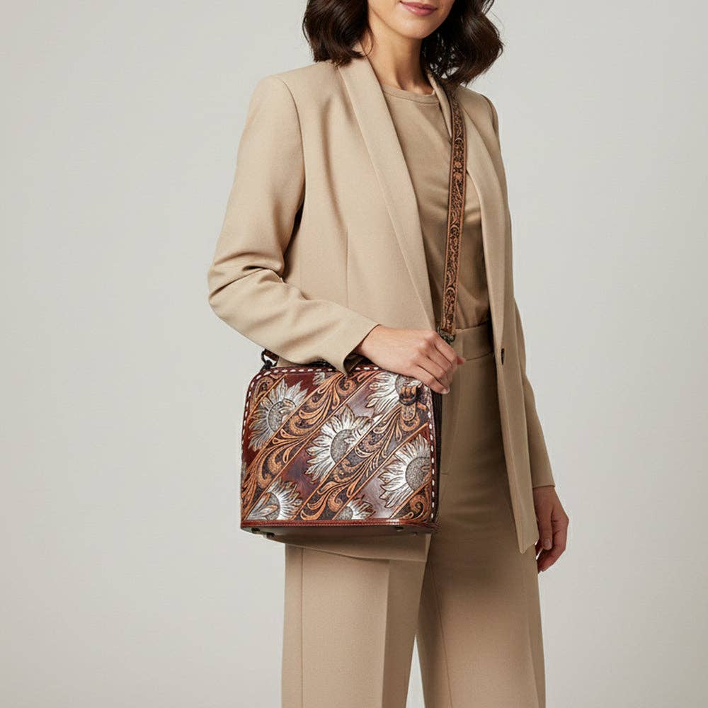 American Darling Hand Tooled Crossbody Bag | Sunflower Western Purse - ADBG1719A