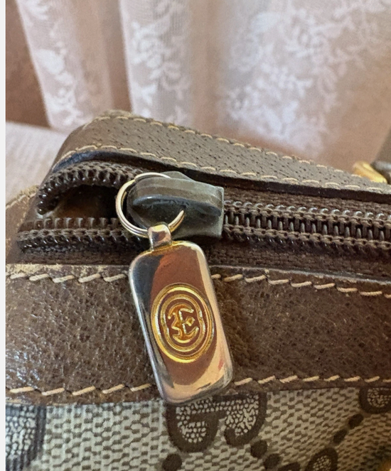 Vintage GUCCI Hand Bag Sherry Line PVC Leather Brown Boston Authentic