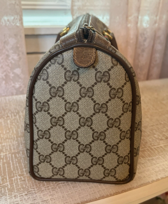 Vintage GUCCI Hand Bag Sherry Line PVC Leather Brown Boston Authentic