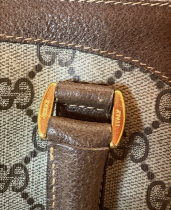 Vintage GUCCI Hand Bag Sherry Line PVC Leather Brown Boston Authentic