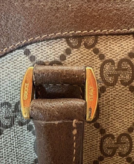 Vintage GUCCI Hand Bag Sherry Line PVC Leather Brown Boston Authentic
