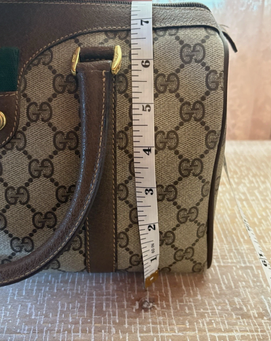 Vintage GUCCI Hand Bag Sherry Line PVC Leather Brown Boston Authentic