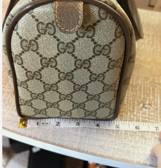 Vintage GUCCI Hand Bag Sherry Line PVC Leather Brown Boston Authentic