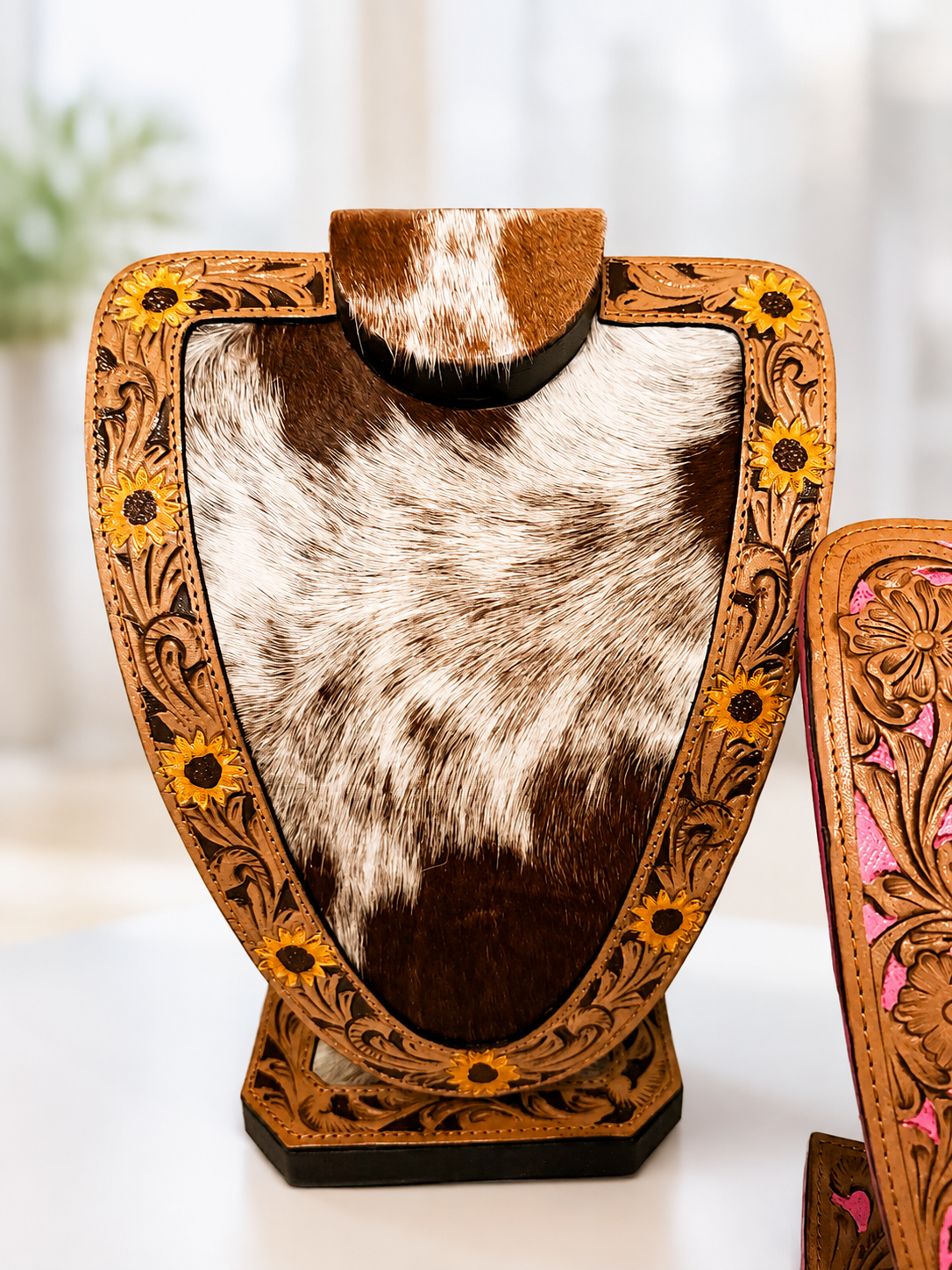 Sunflower tool cowhide jewelry bust large