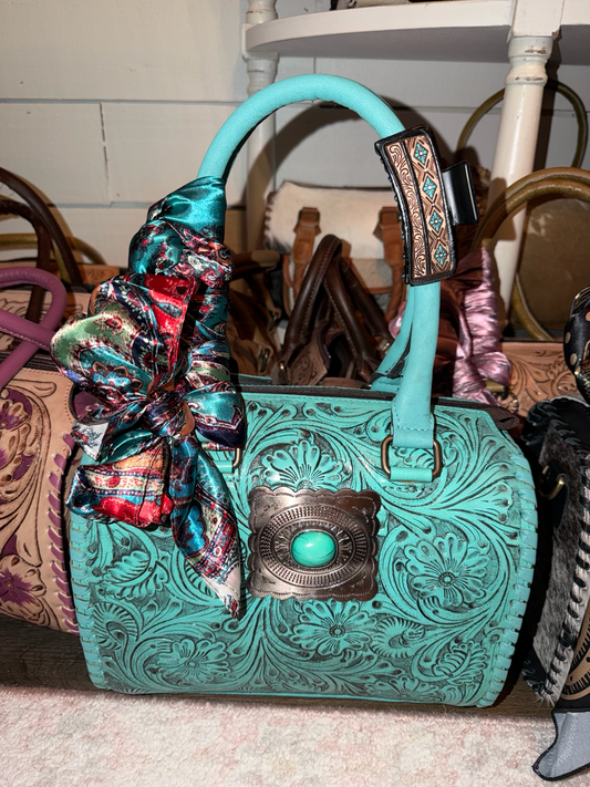 Blue haven medium speedy handbag with wild rag & clip included!