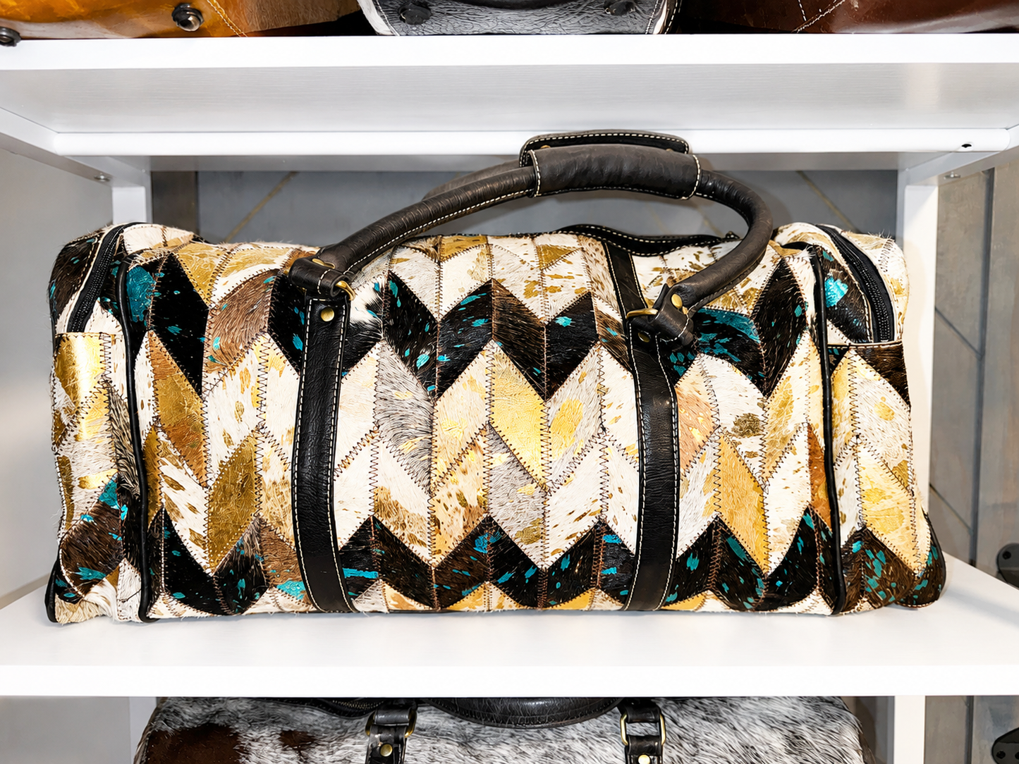 Metallic Patchwork duffle X-Large with crossbody strap!