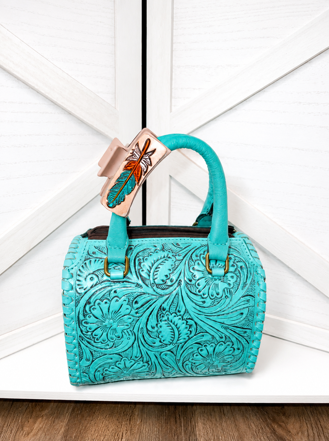 Turquoise small speedy handbag with crossbody strap!