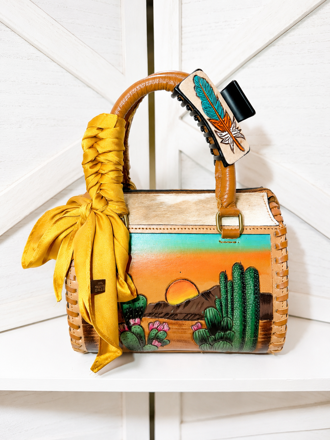 Desert sunset, small speedy handbag with wild rag & clip included
