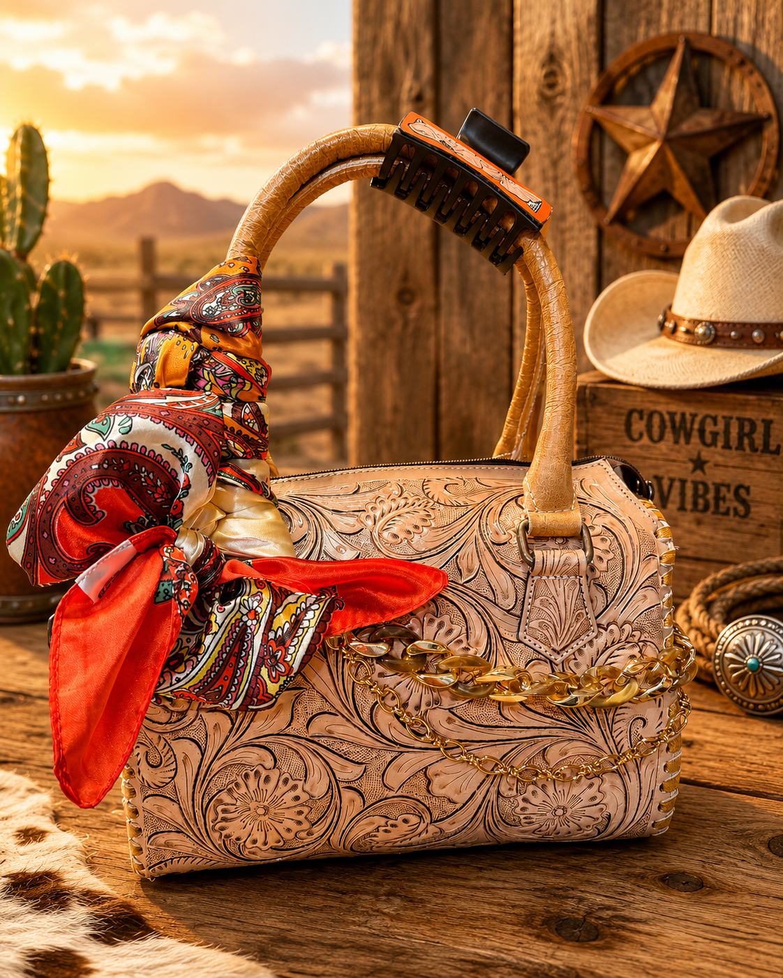 Coral cowgirl medium speedy dressed with a 4 peice set!