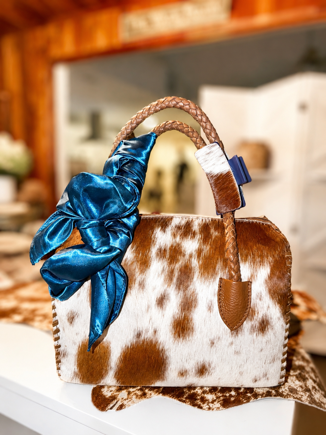 Savannah Sky medium cowhide speedy bag with wild rag and clip included!
