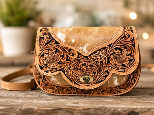 Carmel sunset cowhide/ tolled leather crossbody bag!