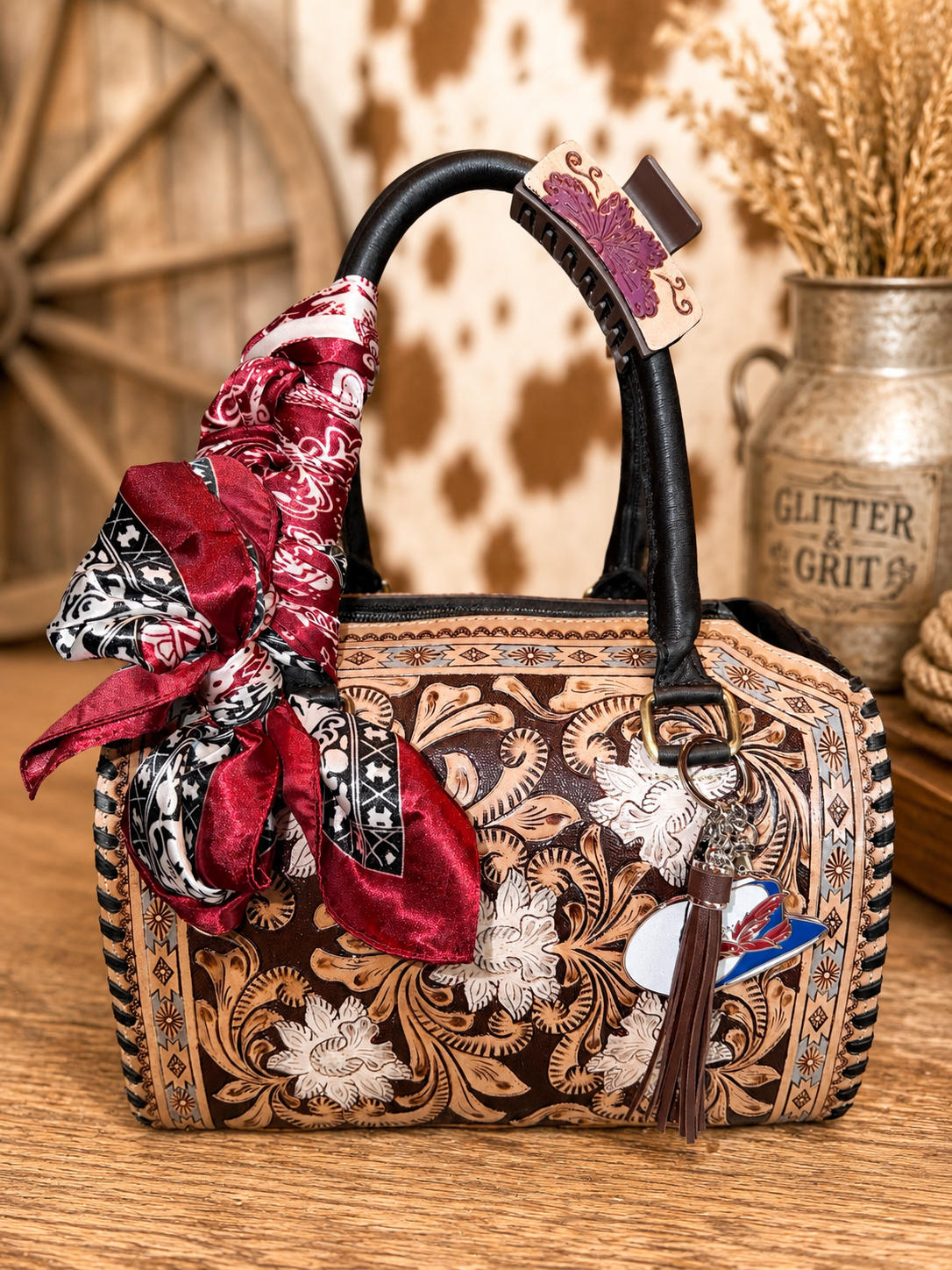 Ranch Ruby medium speedy handbag with bougie bag charm, clip and wild rag included!