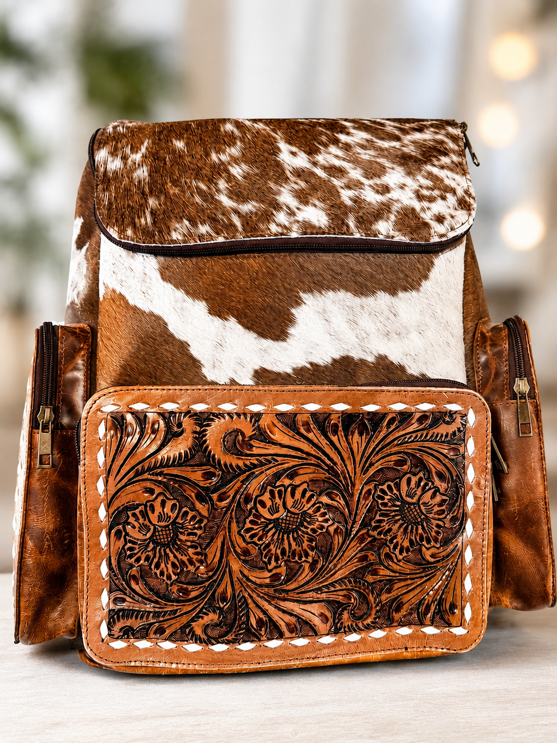 The Willow Creek large cowhide and tooled backpack!