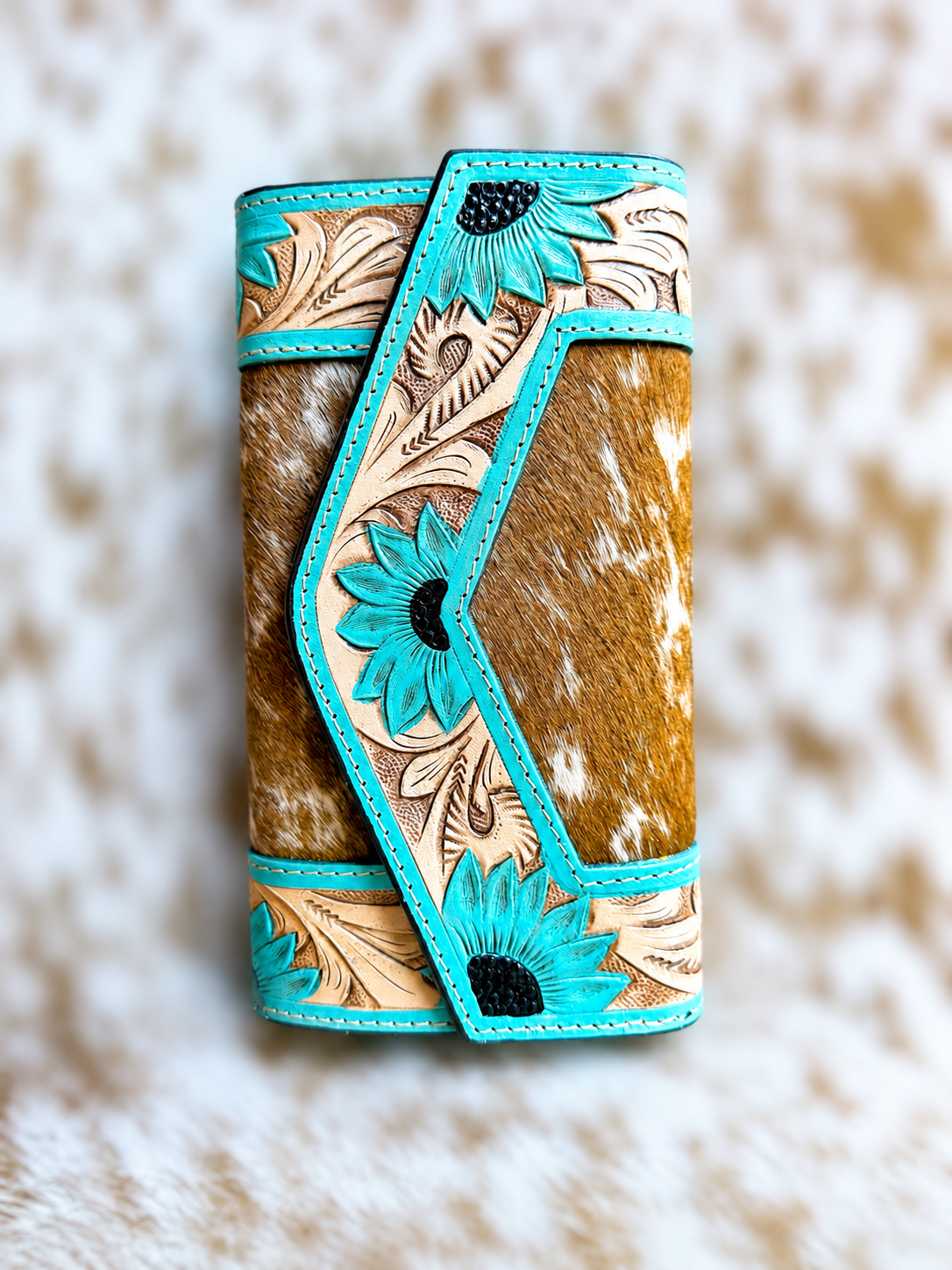 Turquoise tooled and Hide wallet!