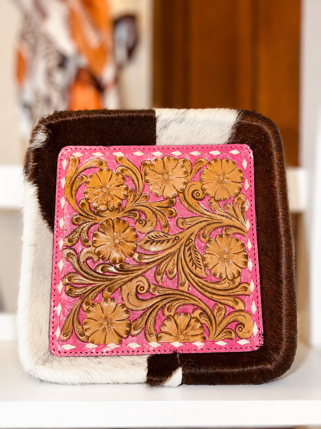 Cowhide & tooled leather tray
