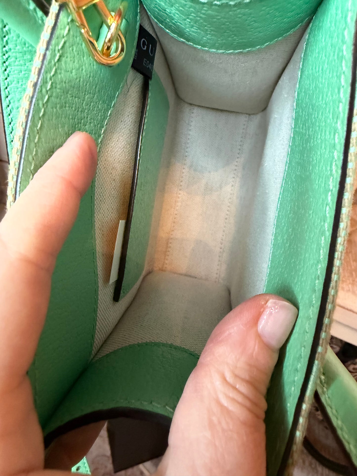 Gucci Womens Jumbo GG Canvas/Leather Mini Shoulder Tote Bag Green- New Without Tags