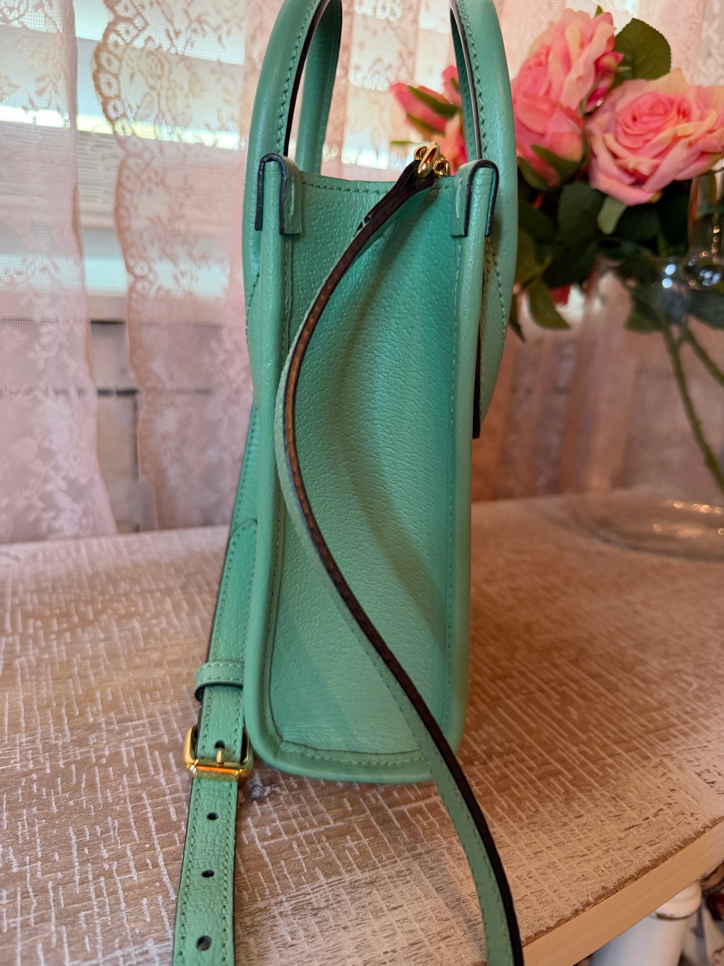 Gucci Womens Jumbo GG Canvas/Leather Mini Shoulder Tote Bag Green- New Without Tags