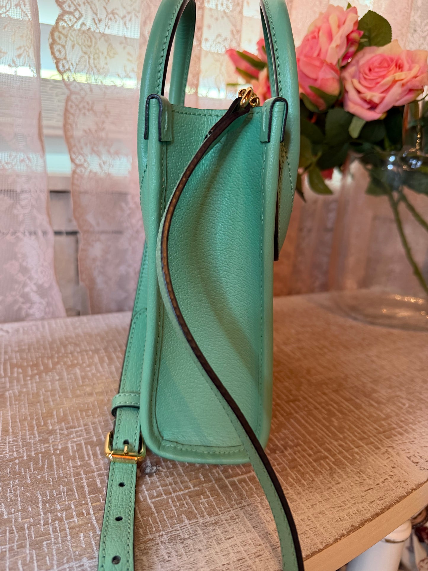 Gucci Womens Jumbo GG Canvas/Leather Mini Shoulder Tote Bag Green- New Without Tags