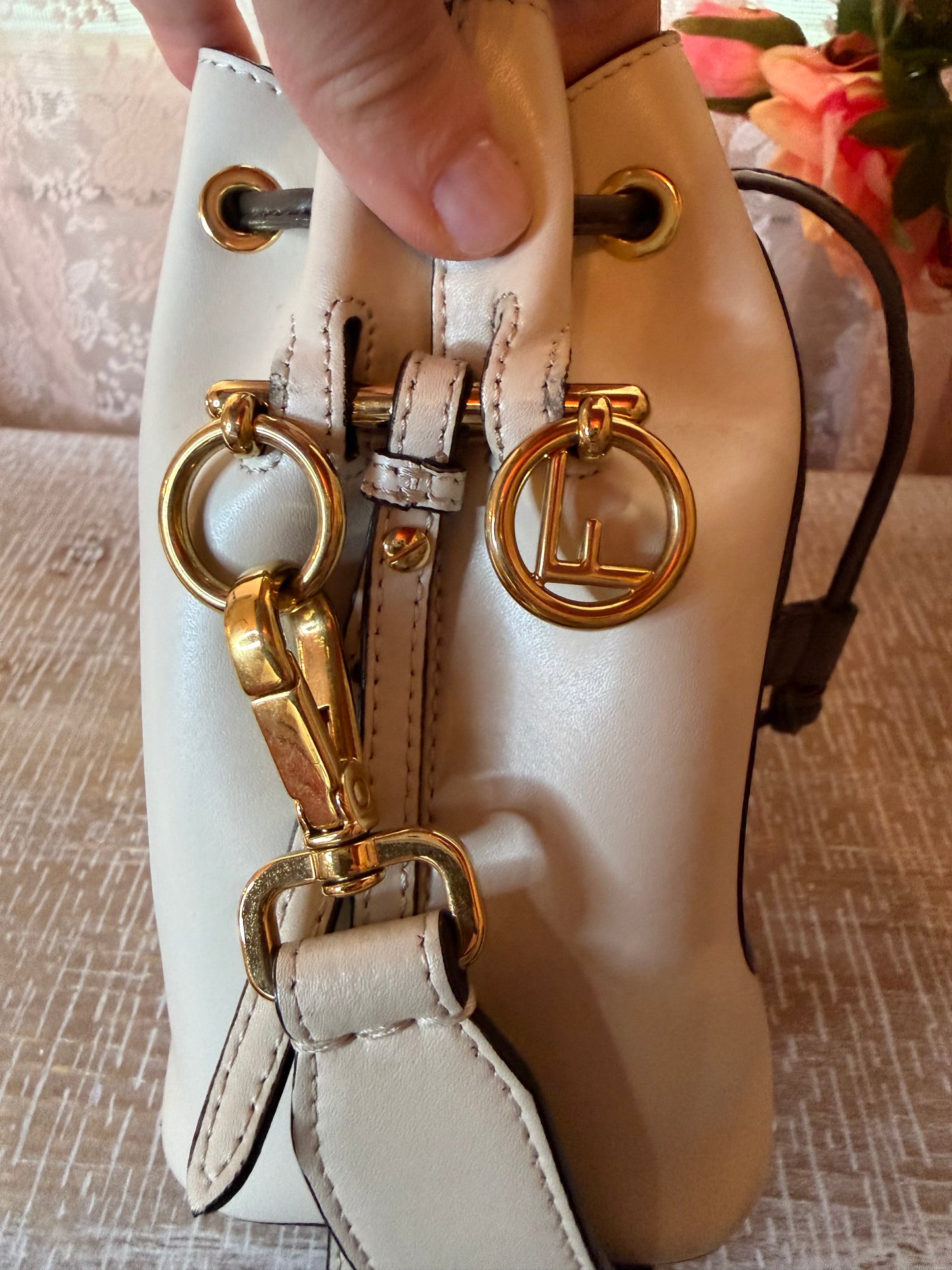 Fendi Mon Trésor Mini Leather Bucket Bag – White