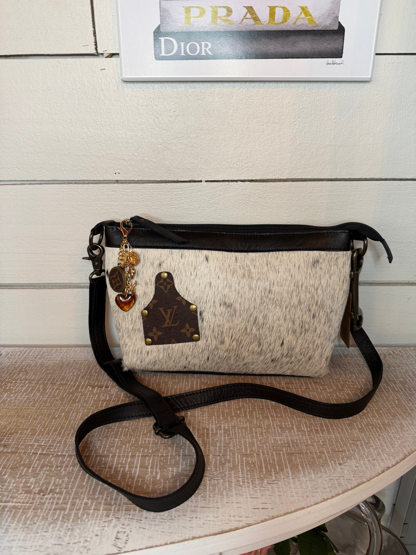 Upcycled LV Cowhide Leather Crossbody Bag Purse Western & Upcycled Key charm