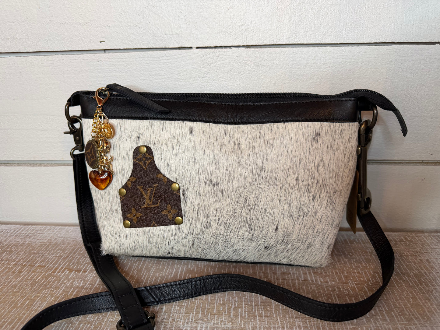 Upcycled LV Cowhide Leather Crossbody Bag Purse Western & Upcycled Key charm