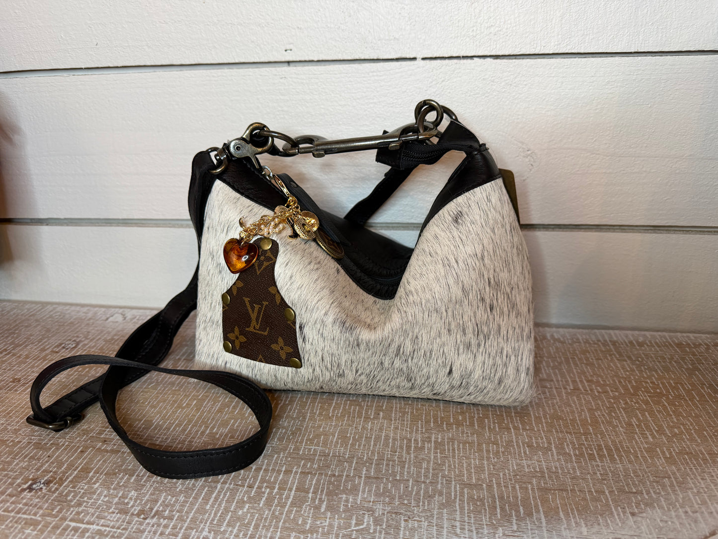 Upcycled LV Cowhide Leather Crossbody Bag Purse Western & Upcycled Key charm